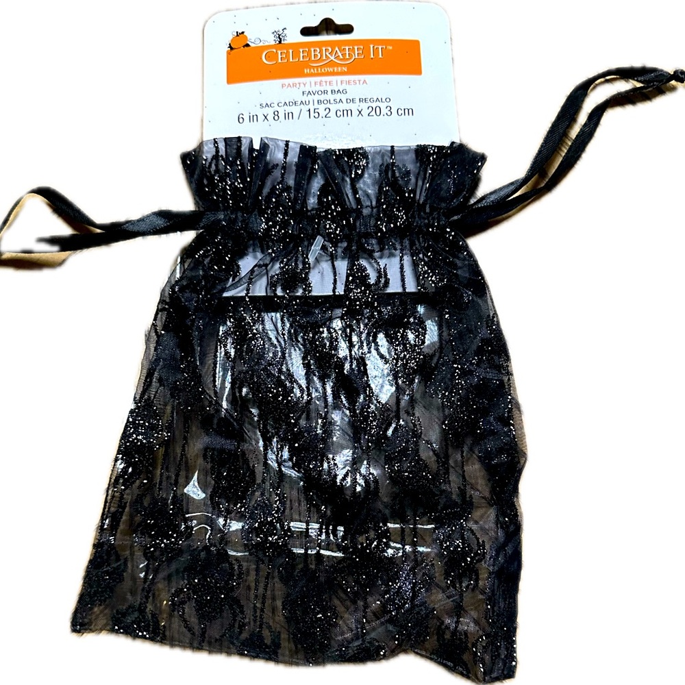 SET OF 3 6”x8” CELEBRATE IT BLACK ORGANZA SPIDER HALLOWEEN SCARY GIFT TREAT BAG